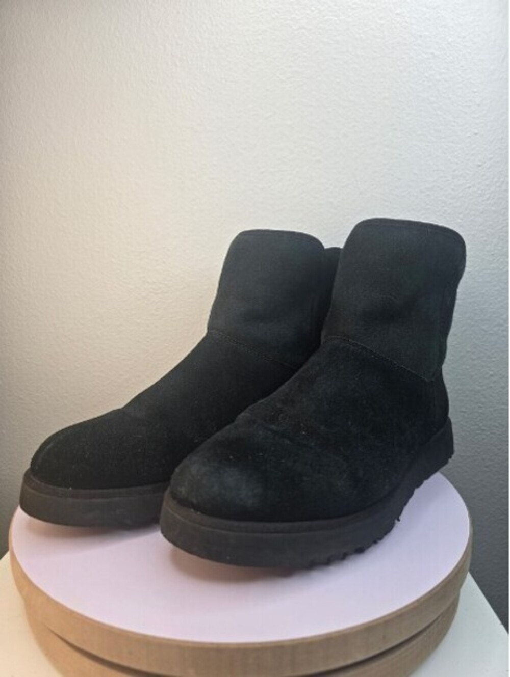 UGG Kristin Black Suede Wedge Ankle Boots Women's Size 9 Slim Sheepskin Bootie
